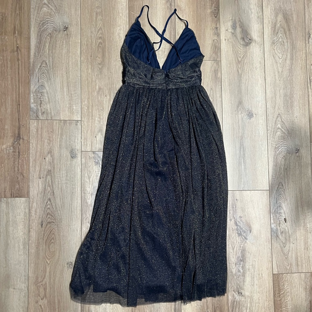 Dress Day Women’s Elegant Navy Blue Gold Sparkle Evening Dress Small